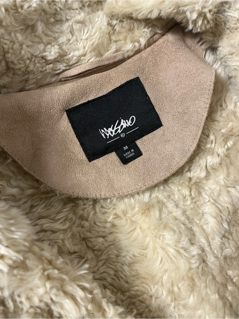 Mossimo Tan Faux Suede Coat Faux Fur Shearling Lining 70s Vintage Inspired
